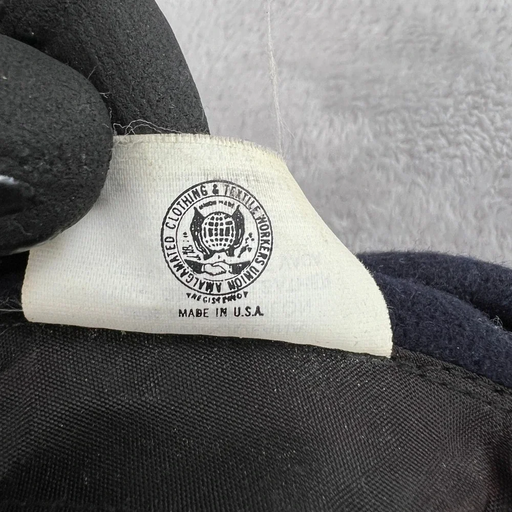 Vintage Wool Flat Cap Navy Blue Newsboy Ivy Driving Leather Strap USA Made Hat